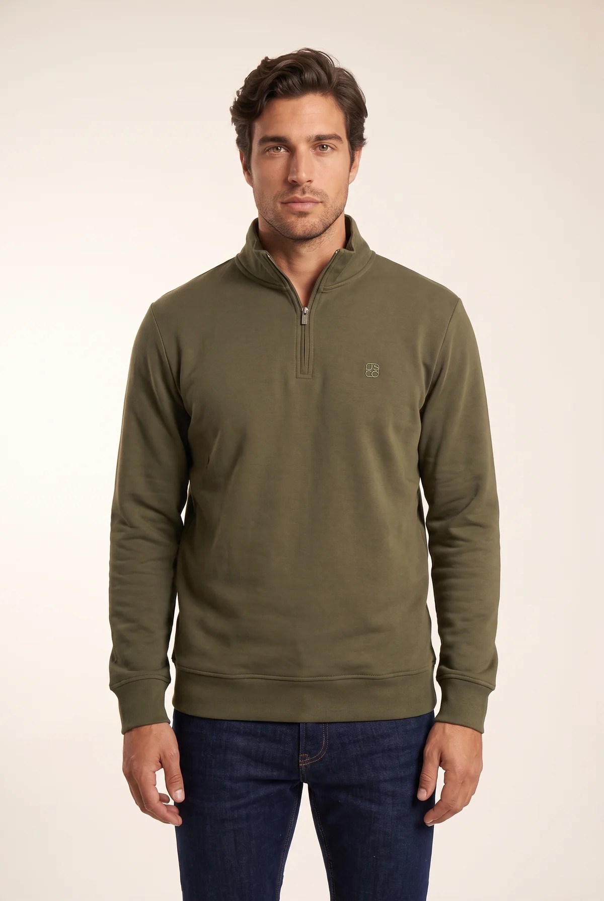 Jsco Erkek 6213 Dik Yaka Nakışlı Selanik Sweat Haki