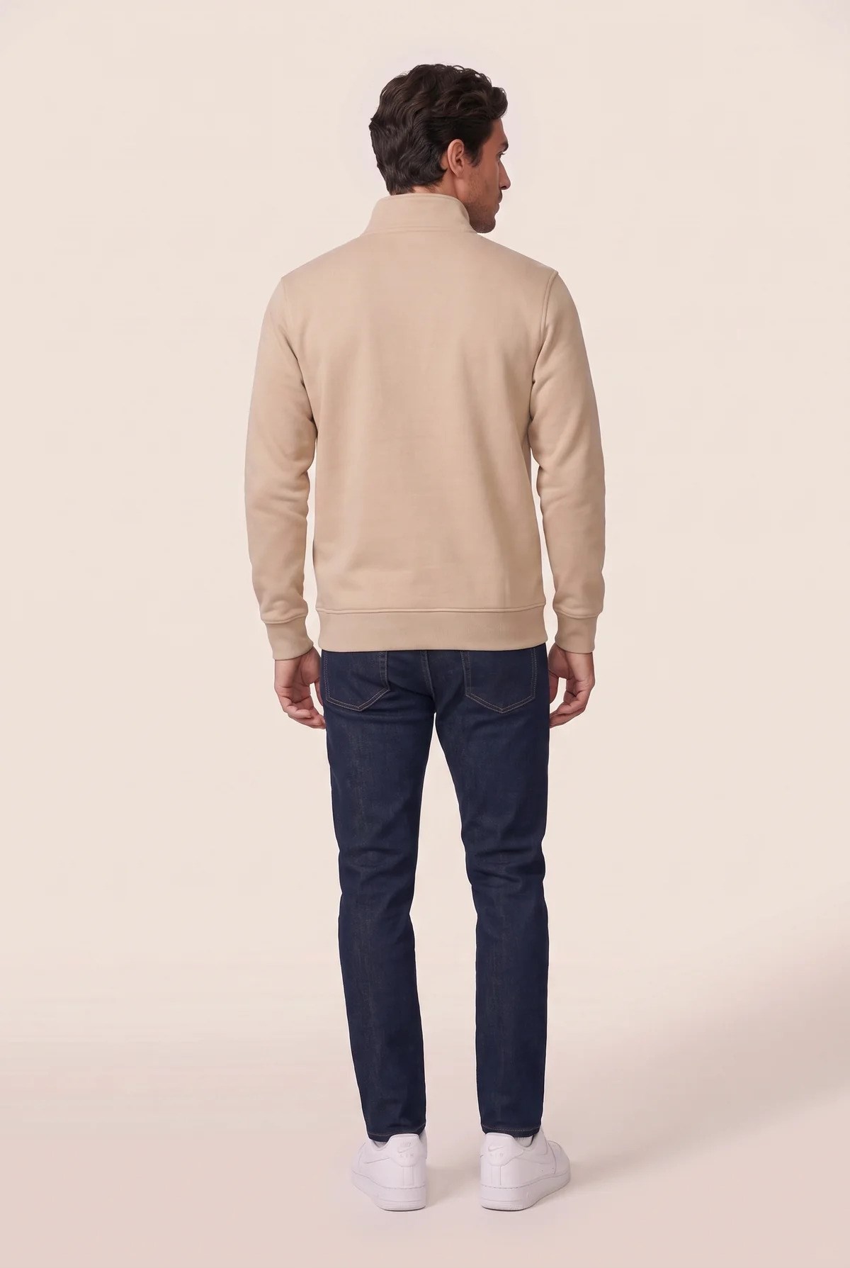 Jsco Erkek 6213 Dik Yaka Nakışlı Selanik Sweat Bej