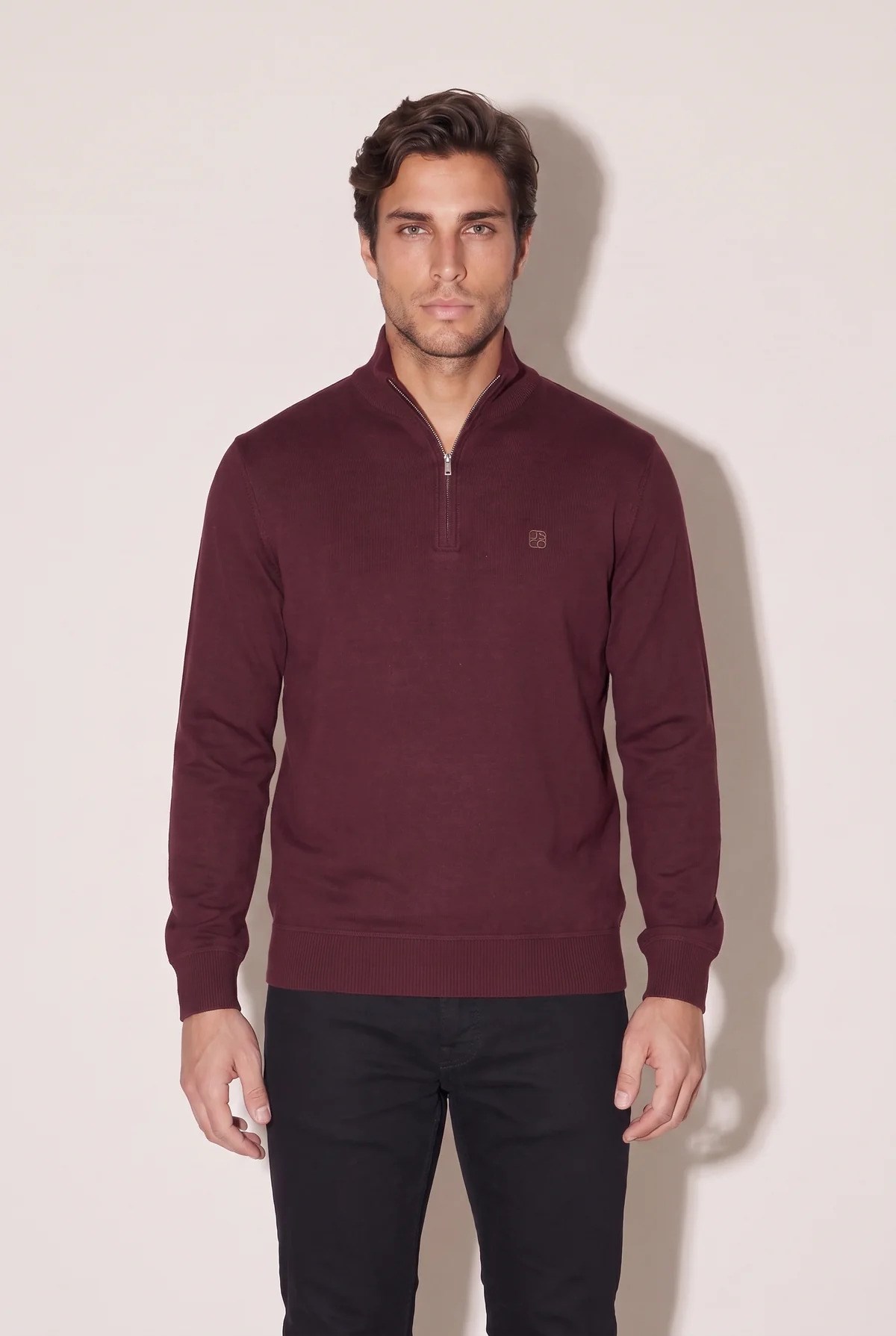 Jsco Erkek 6213 Dik Yaka Nakışlı Selanik Sweat Vişne