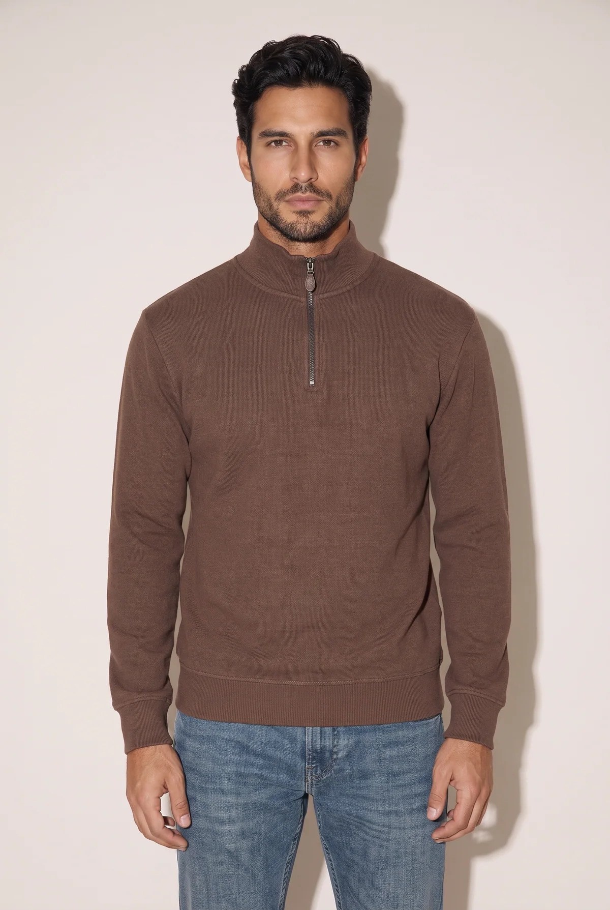 Jsco Erkek 6217 Dik Yaka Selanik Sweat Kahve