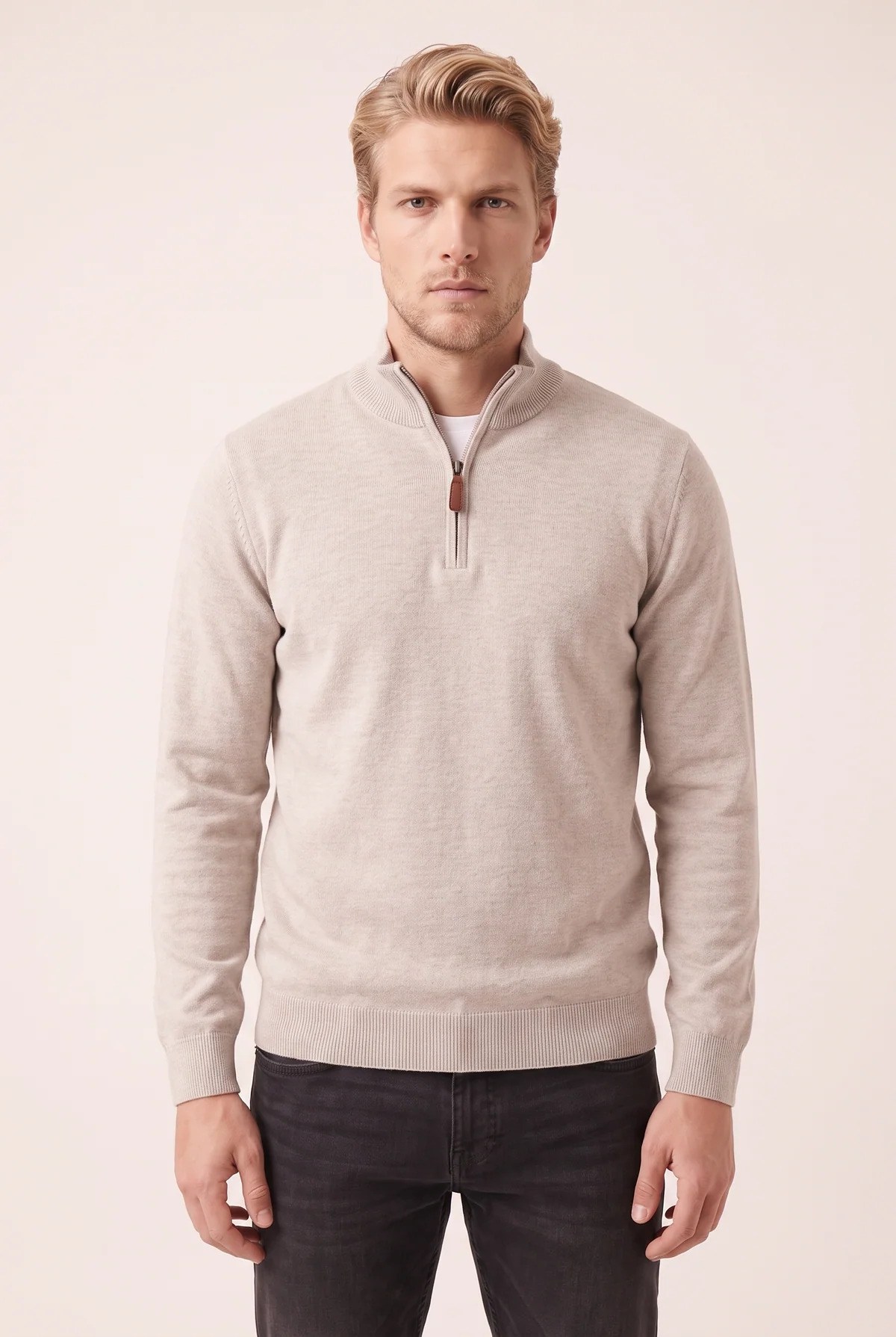 Jsco Erkek 6217 Dik Yaka Selanik Sweat Taş