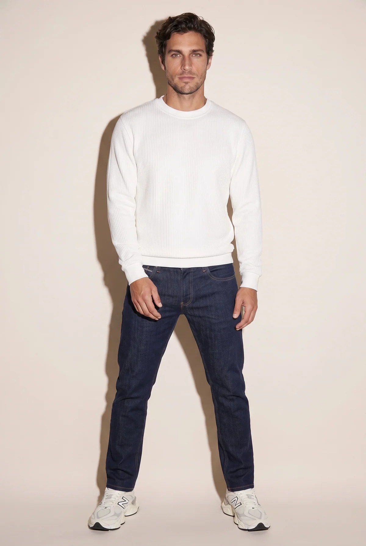 Jsco Erkek 6237 0 Yaka 30/1 İb  Sweat Ekru