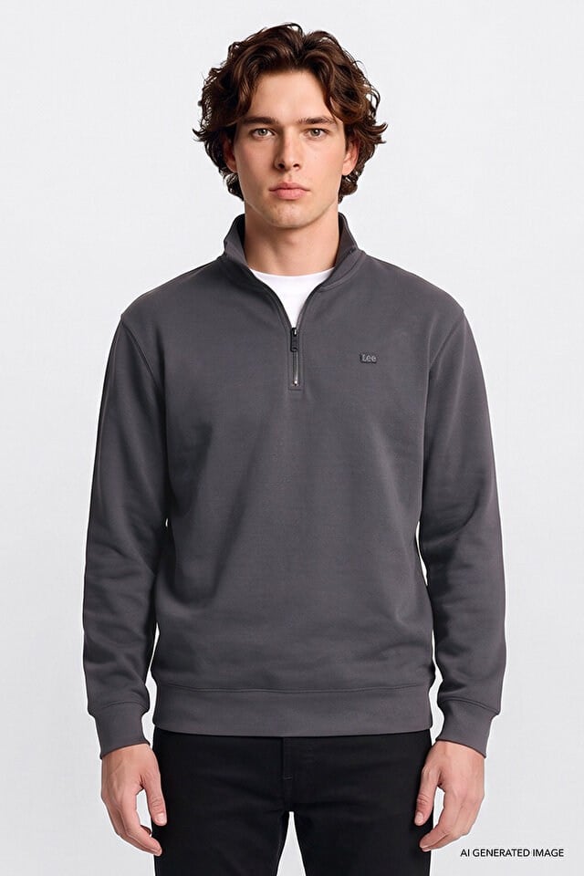 Lee Erkek L2520312003 Erkek Pike Interlock Half Zip Sweatshirt Antrasit
