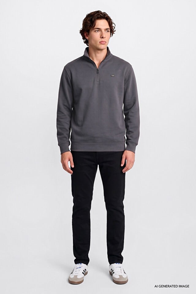 Lee Erkek L2520312003 Erkek Pike Interlock Half Zip Sweatshirt Antrasit