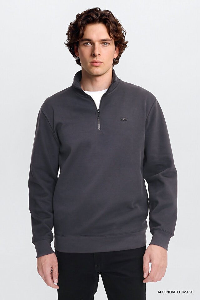 Lee Erkek L2520312003 Erkek Pike Interlock Half Zip Sweatshirt Antrasit
