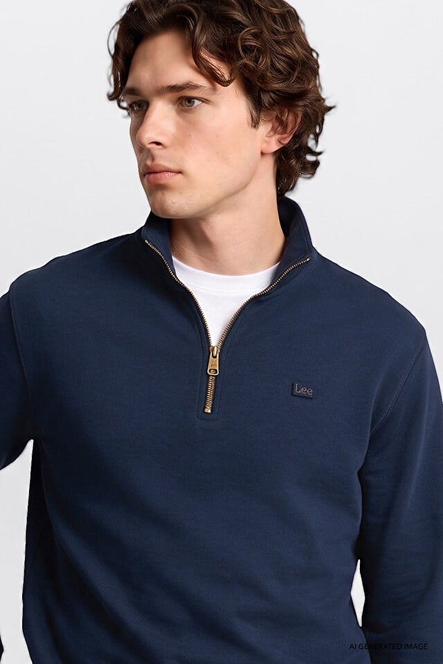 Lee Erkek L2520312411 Pike Interlock Half Zip Sweatshirt / DarKNavy Standart