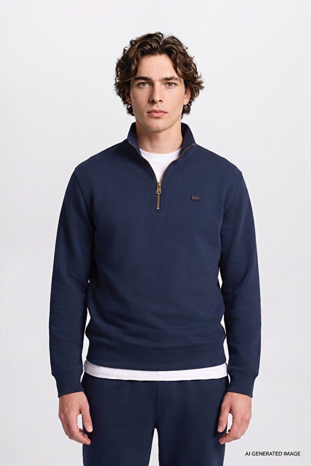 Lee Erkek L2520312411 Pike Interlock Half Zip Sweatshirt / DarKNavy Standart