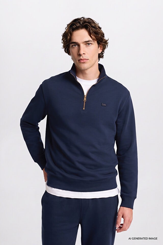 Lee Erkek L2520312411 Pike Interlock Half Zip Sweatshirt / DarKNavy Standart