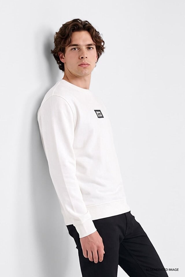 Lee Erkek L2620075102 Mid Logo Sweatshirt/Off White Standart