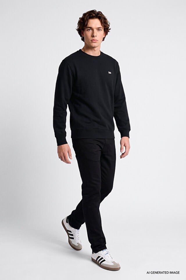 Lee Erkek L82IRY100 Bisiklet Yaka Sweatshirt/Black Standart