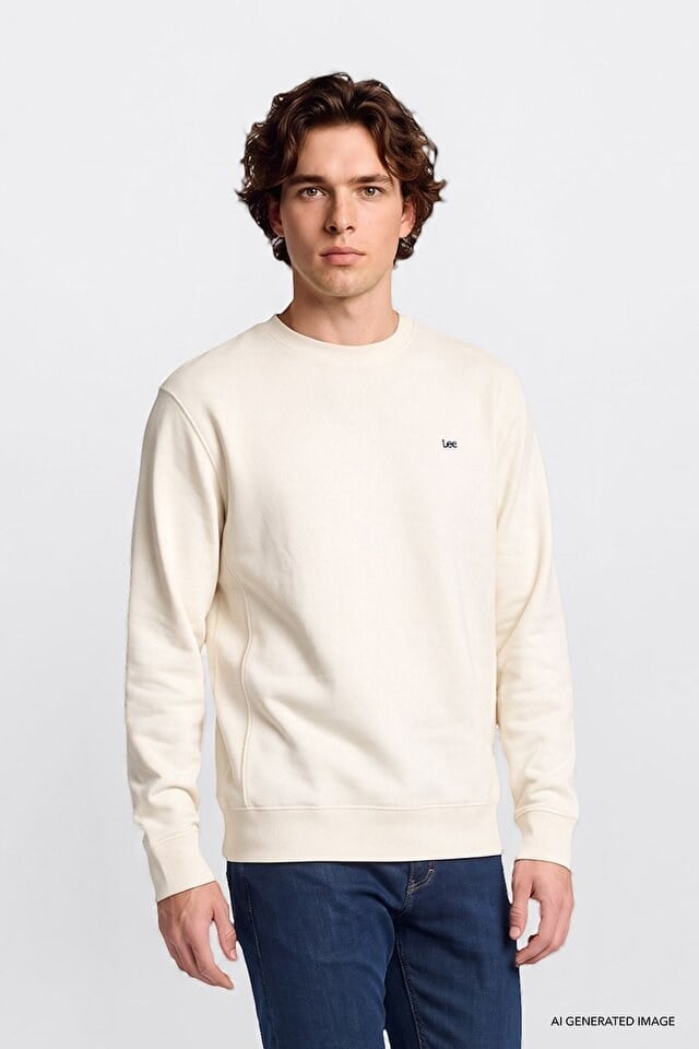 Lee Erkek L82IRY102 Bisiklet Yaka Sweatshirt/Off White Standart