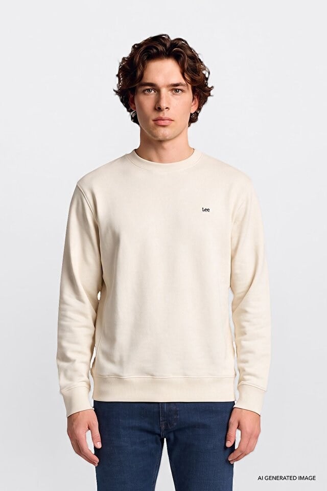 Lee Erkek L82IRY102 Bisiklet Yaka Sweatshirt/Off White Standart
