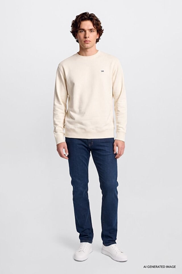 Lee Erkek L82IRY102 Bisiklet Yaka Sweatshirt/Off White Standart
