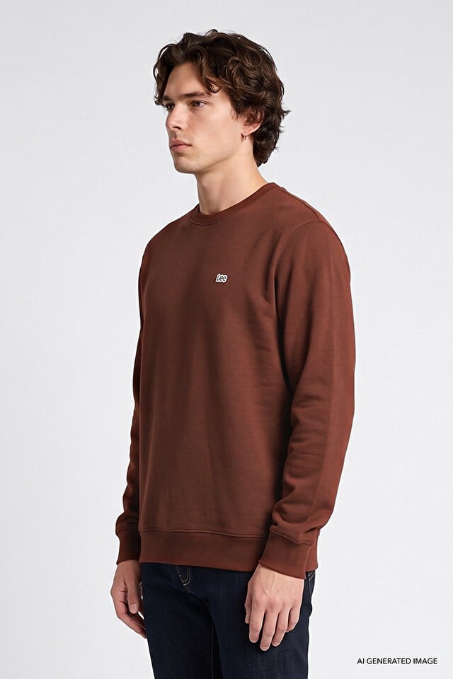 Lee Erkek L82IRY906 Erkek Small Logo Sweatshirt/Lux Brown Standart