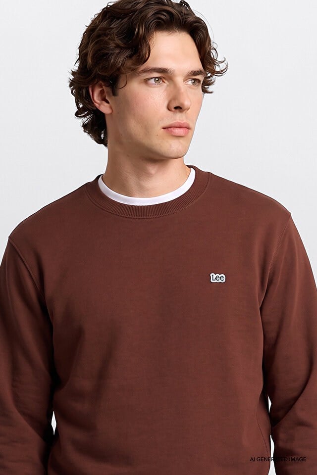 Lee Erkek L82IRY906 Erkek Small Logo Sweatshirt/Lux Brown Standart