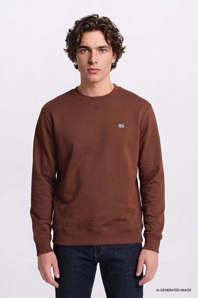 Lee Erkek L82IRY906 Erkek Small Logo Sweatshirt/Lux Brown Standart