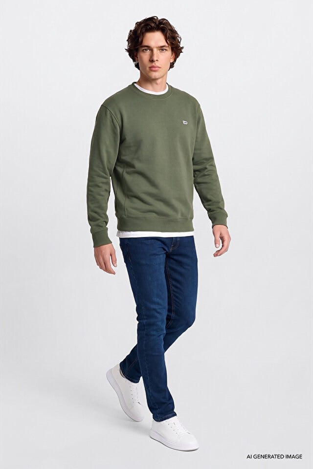Lee Erkek L82IRYA61 Bisiklet Yaka Sweatshirt/Olive Standart