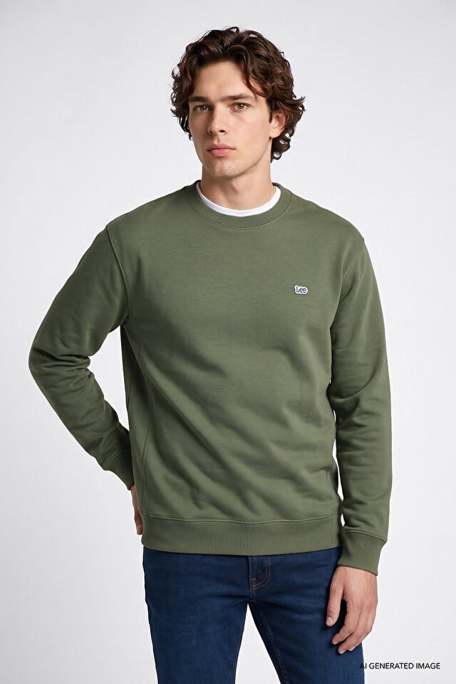Lee Erkek L82IRYA61 Bisiklet Yaka Sweatshirt/Olive Standart
