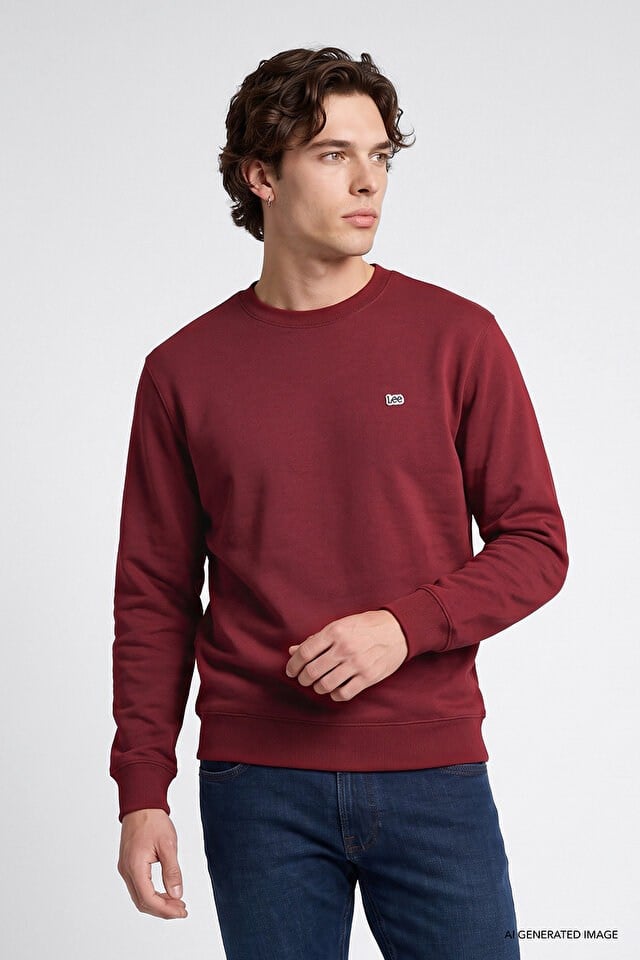 Lee Erkek L82IRYA84 Bisiklet Yaka Sweatshirt/Port Standart