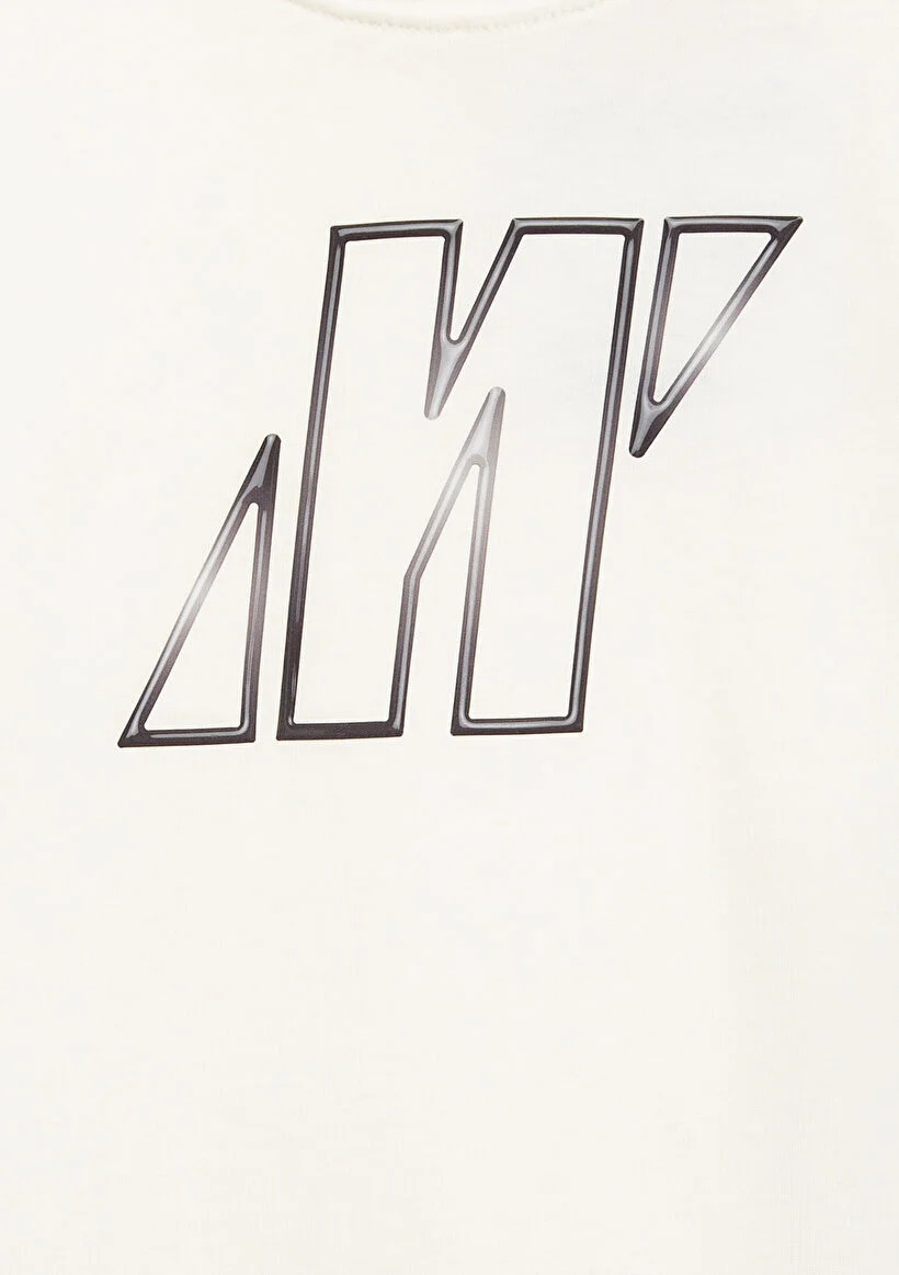 Mavi Çocuk M6610386-70057 M Logo Grafik Tişört Kırık Beyaz Beyaz