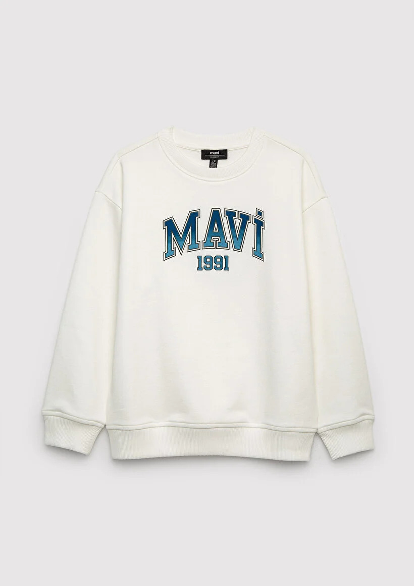 Mavi Çocuk M6S10218-70057 Mavi Baskılı Sweatshırt Kırık Beyaz Beyaz