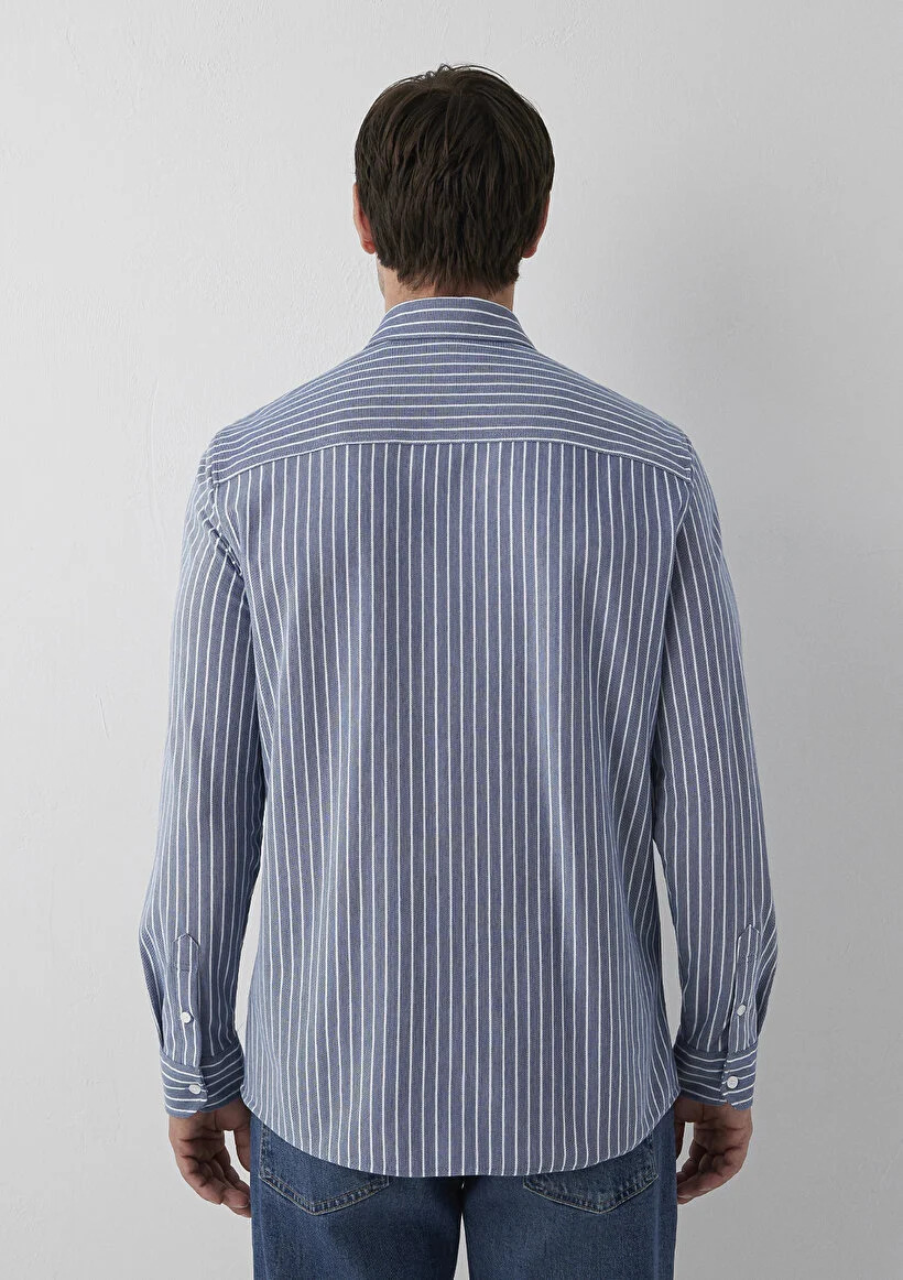 Mavi Erkek M0211404-91333 ÇİZGİLİ GÖMLEK Dark denim zemin white st Beyaz
