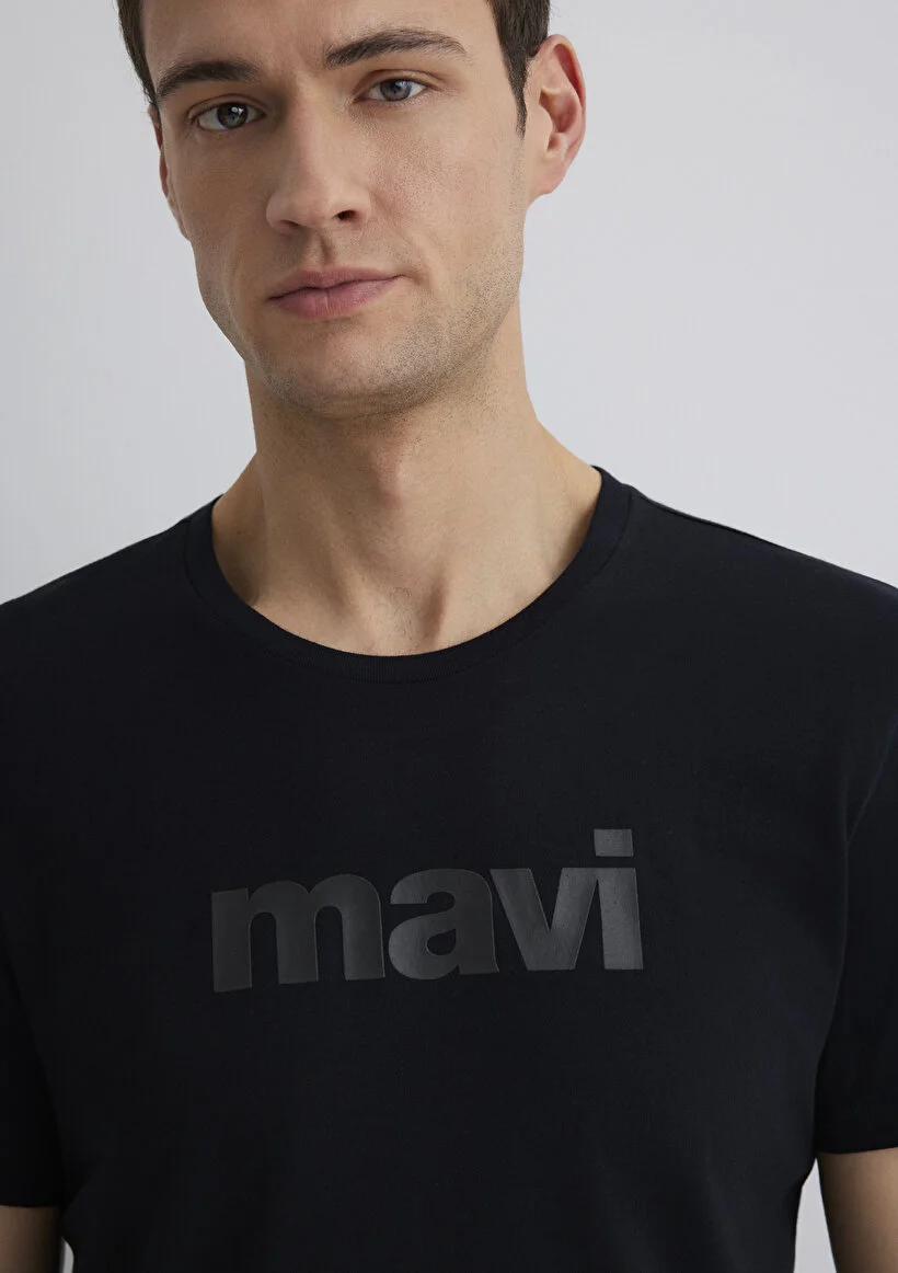 Mavi Erkek M065199-900 Mavi Baskılı Tişört Siyah Standart