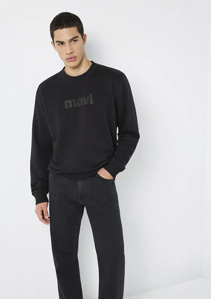 Mavi Erkek M0S10551-900 Mavi Bisiklet Yaka Sweatshirt Siyah Siyah