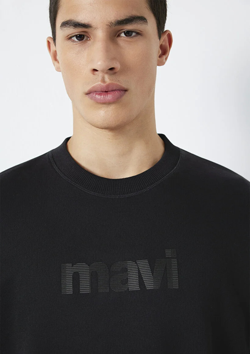 Mavi Erkek M0S10551-900 Mavi Bisiklet Yaka Sweatshirt Siyah Siyah