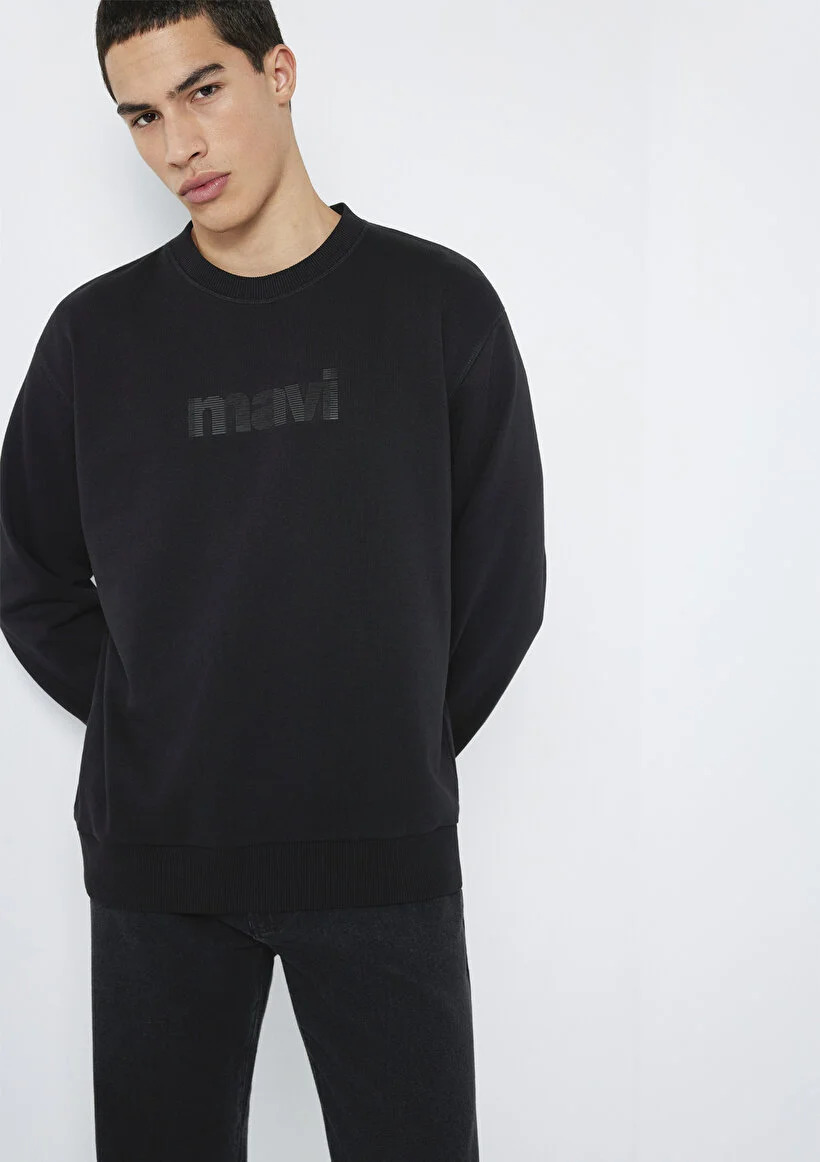 Mavi Erkek M0S10551-900 Mavi Bisiklet Yaka Sweatshirt Siyah Siyah