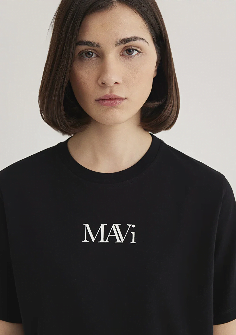 Mavi Kadın M1611594-900 Mavı Logo Tshırt Siyah Siyah