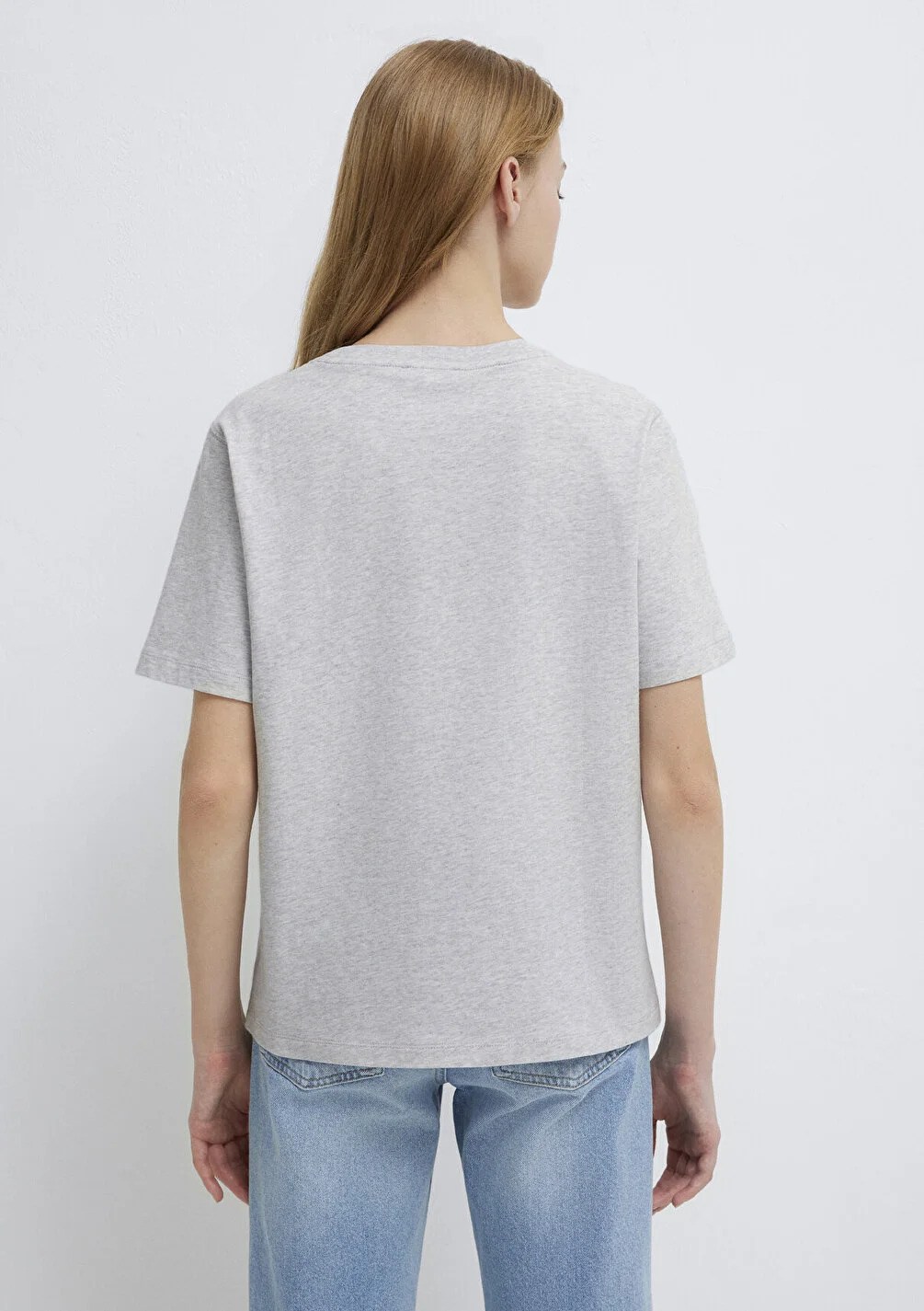 Mavi Kadın M1612421-87033 Mavı Jeans Baskılı Tişört Light Grey Mel Gri