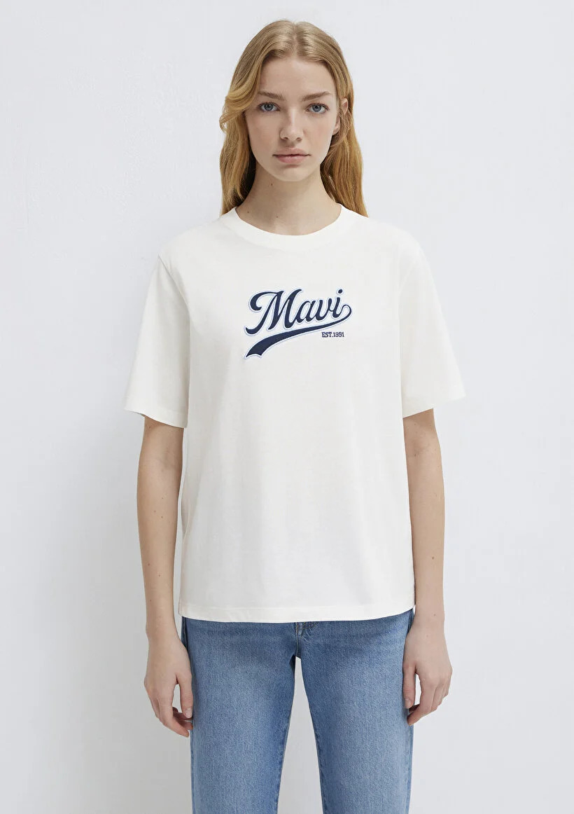 Mavi Kadın M1613565-80194 Logo Baskılı T-Shirt Hindistan Cevizi Hindistan Cevizi