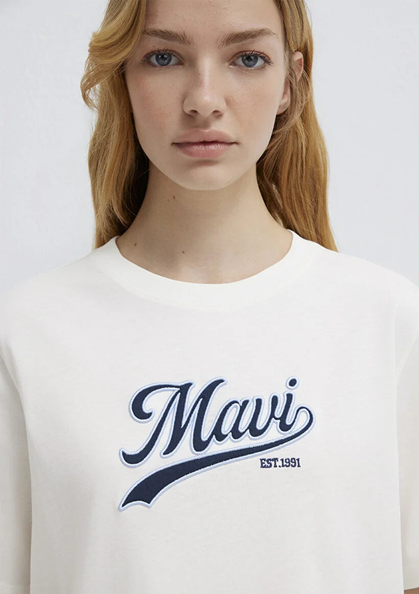 Mavi Kadın M1613565-80194 Logo Baskılı T-Shirt Hindistan Cevizi Hindistan Cevizi