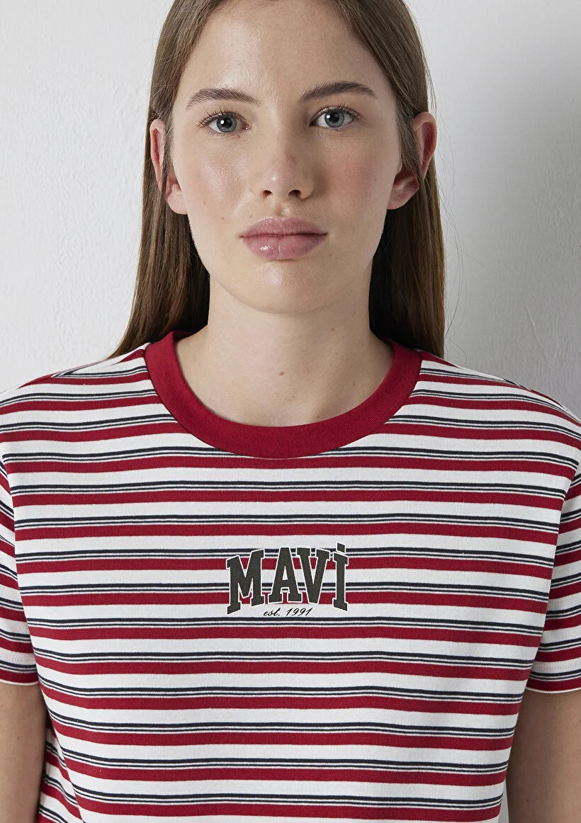 Mavi Kadın M1614397-91112 Logo Baskılı Tişört Rio Red Stripe Kırmızı