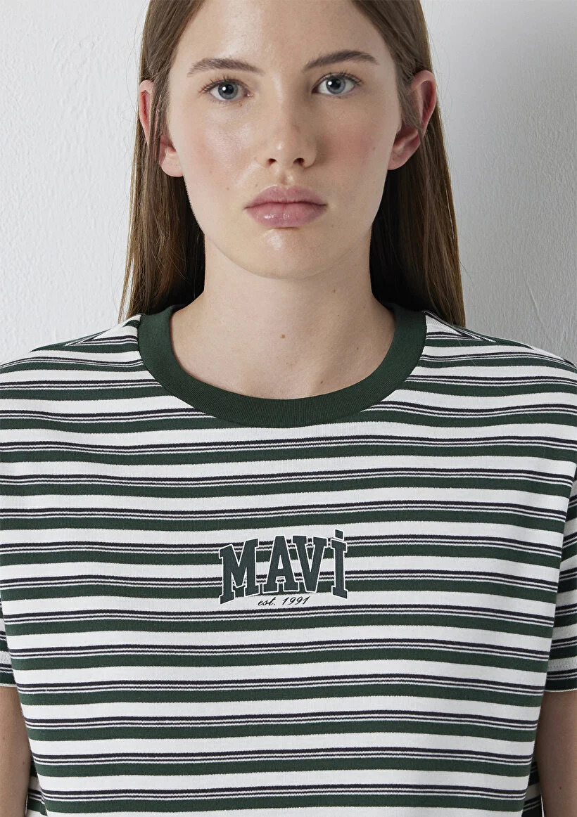 Mavi Kadın M1614397-91642 Logo Baskılı Tişört Sycamore Stripe Siyah