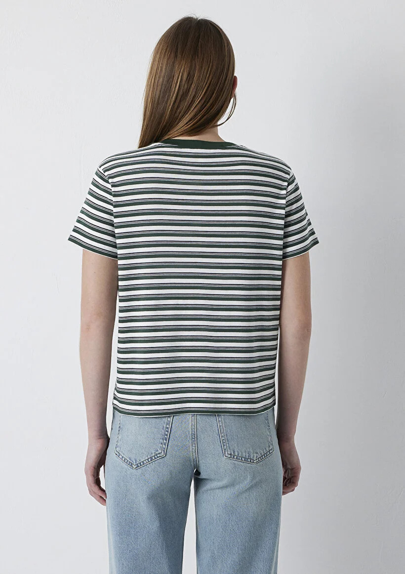 Mavi Kadın M1614397-91642 Logo Baskılı Tişört Sycamore Stripe Siyah