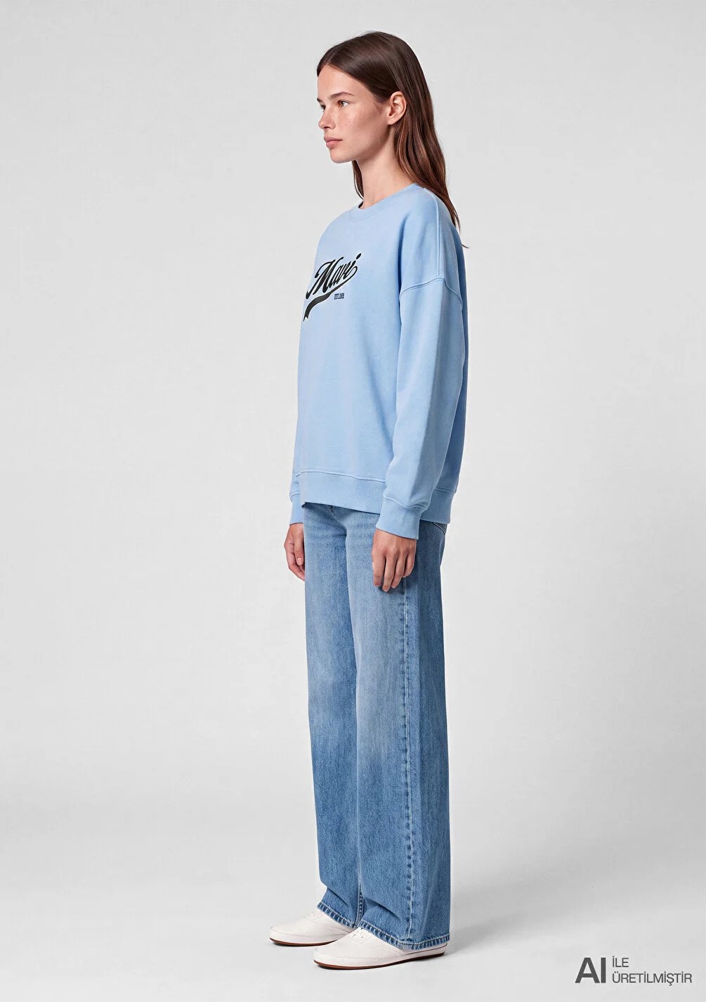 Mavi Kadın M1S10419-70831 LOGO BASKILI SWEATSHIRT Puslu Mavi Mavi