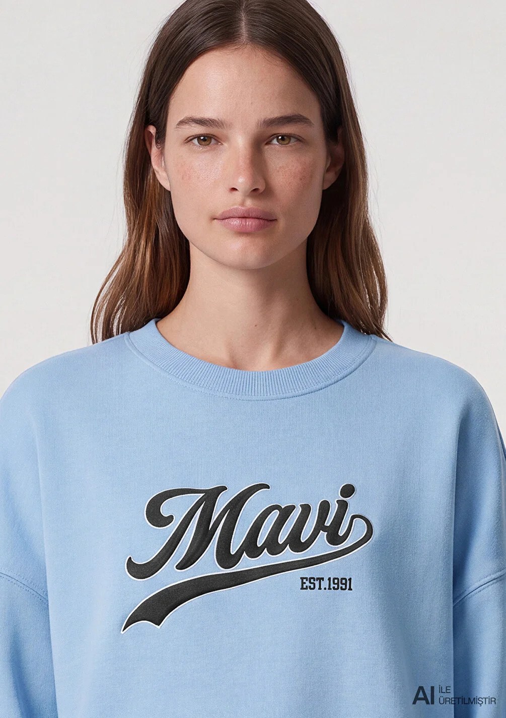 Mavi Kadın M1S10419-70831 LOGO BASKILI SWEATSHIRT Puslu Mavi Mavi
