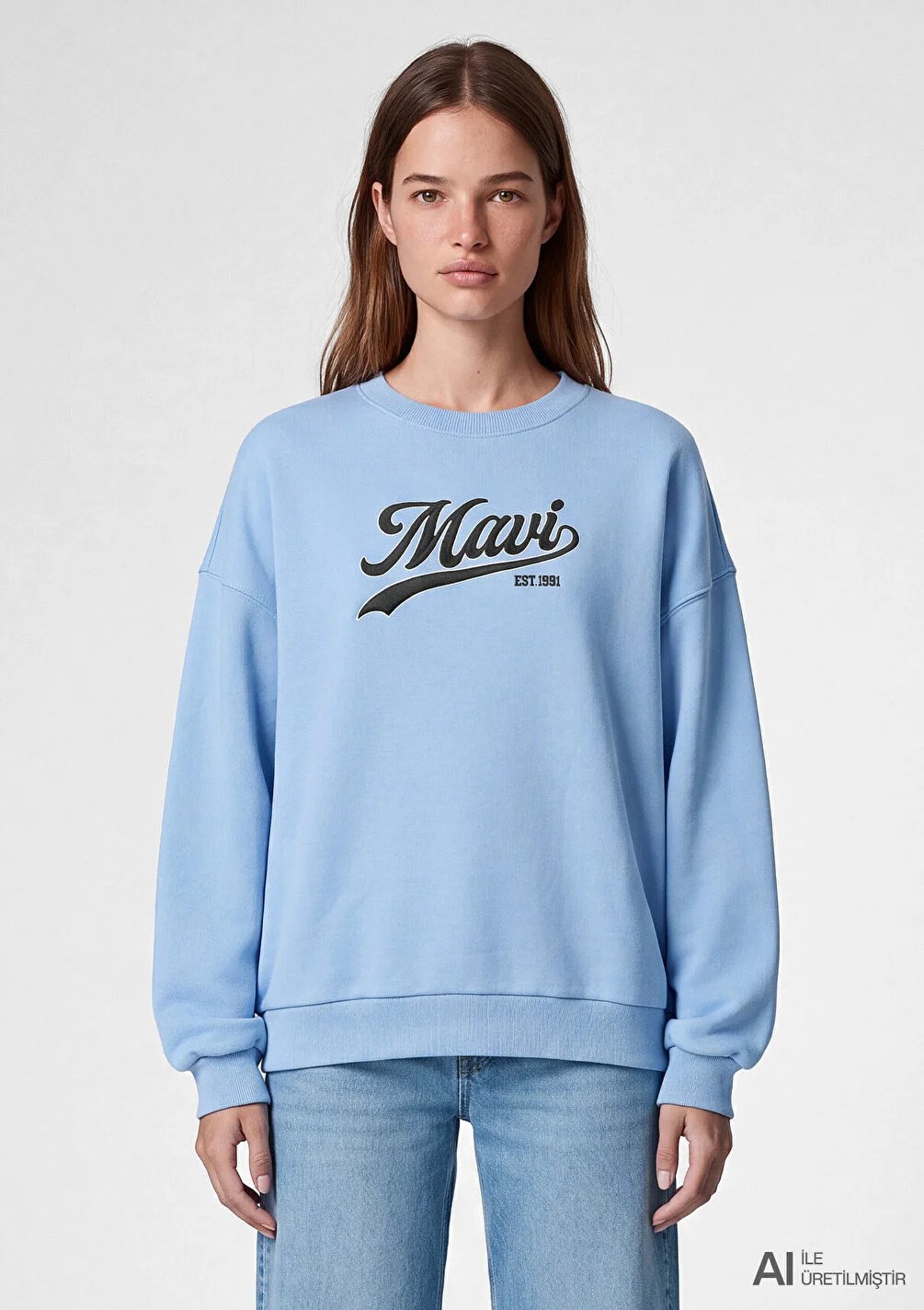 Mavi Kadın M1S10419-70831 LOGO BASKILI SWEATSHIRT Puslu Mavi Mavi