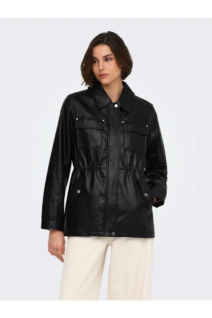 Only Kadın 15373806 Onlımını Faux Leath Strıng Jacket Cc Otw Siyah