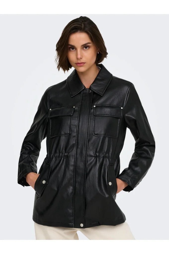 Only Kadın 15373806 Onlımını Faux Leath Strıng Jacket Cc Otw Siyah