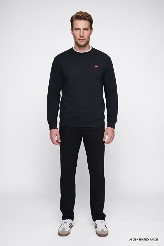 Wrangler Erkek W2520255001 Erkek Patch Logo Sweatshirt/Black Siyah