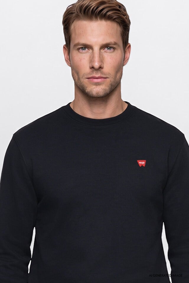 Wrangler Erkek W2520255001 Erkek Patch Logo Sweatshirt/Black Siyah