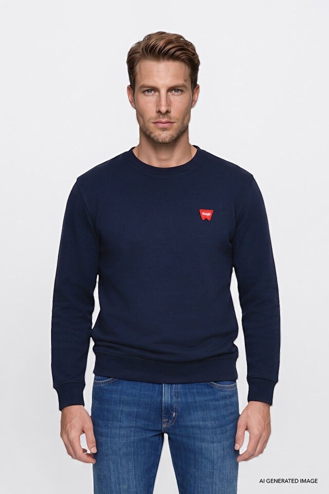 Wrangler Erkek W2520255410 Erkek Patch Logo Sweatshirt	Navy Lacivert