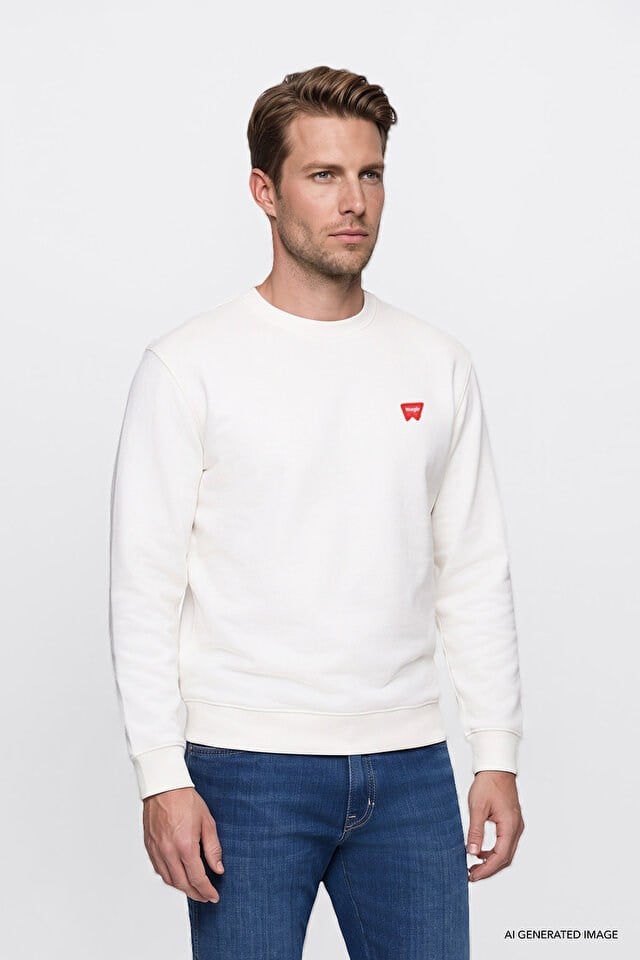 Wrangler Erkek W2520255W02 Erkek Patch Logo Sweatshirt Worn White Beyaz