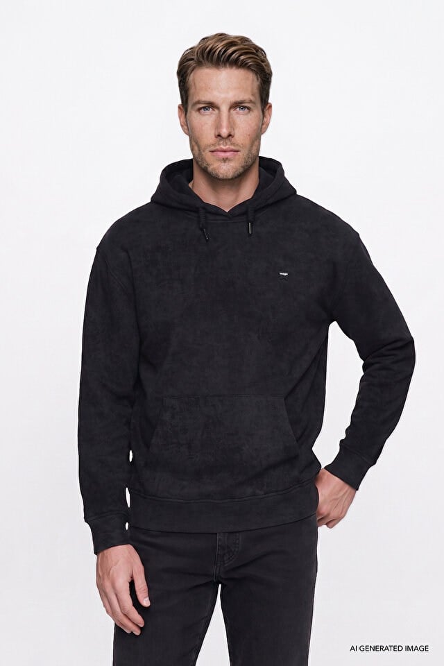 Wrangler Erkek W2620038001 Small Logo Hoodie Sweatshirt/Black Siyah