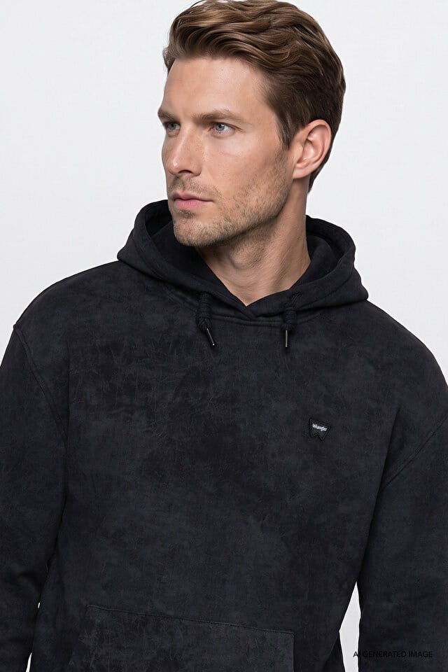 Wrangler Erkek W2620038001 Small Logo Hoodie Sweatshirt/Black Siyah