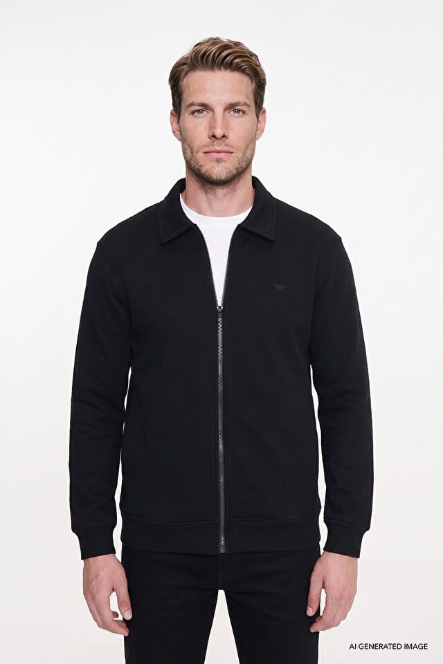 Wrangler Erkek W2620068001 Erkek Selanik Full Zip Sweatshirt/Black Siyah