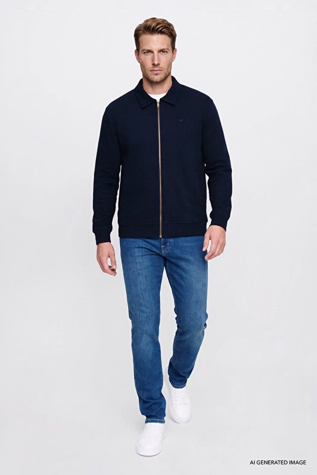 Wrangler Erkek W2620068410 Erkek Selanik Full Zip Sweatshirt/Navy Lacivert